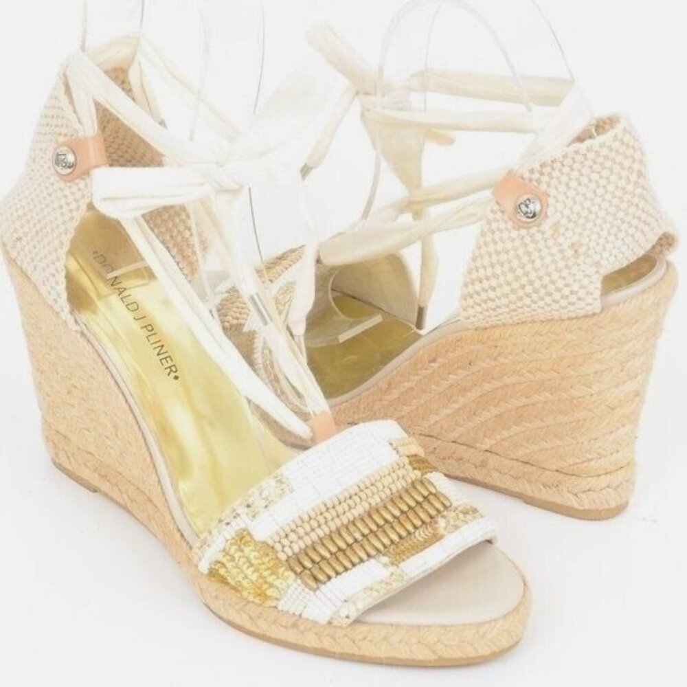 Donald J Pliner Elsa Women's 9 Beaded Tie Espadrille Wedge Sandal Platform Shoe